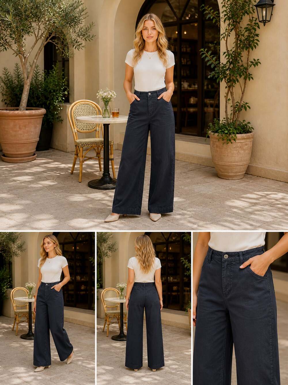 Free People We The Free Black High Rise Wide Leg Cropped Pants Size 30
